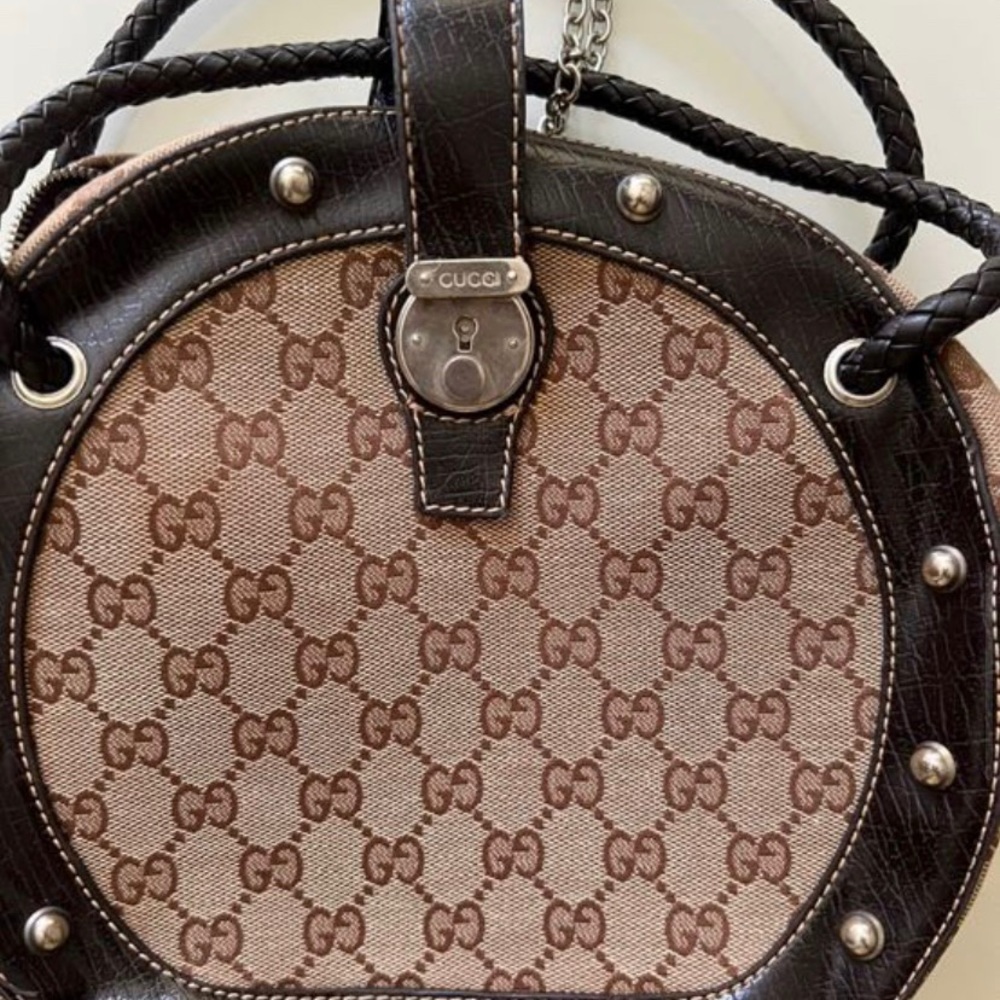Pre Owned Vintage Gucci Supreme print Brown canvas mini Bag - Picture 3 of 10